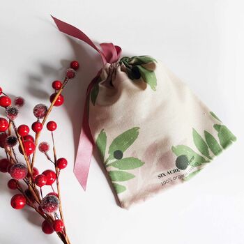 Pink/Green Mistletoe Organic Cotton Christmas Pouch, 6 of 7