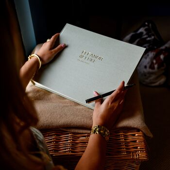 Large Wedding Guest Book Bound In Linen And Elegantly Personalised, 3 of 12