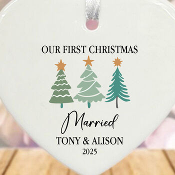 Personalised First Christmas Married Heart Decoration Keepsake Gift, 2 of 4