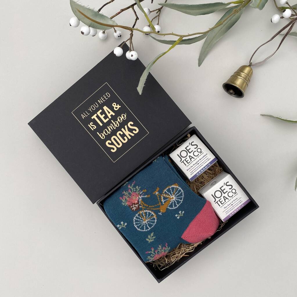 Image of Hamper Box Bamboo Socks And Tea For Her
