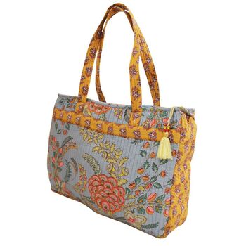 Block Printed Coral Exotic Bouquet Quilted Bag, 4 of 4