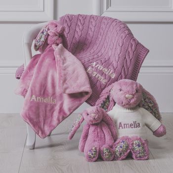 Personalised Pink Cable Blanket And Comforter Gift Set, 4 of 8