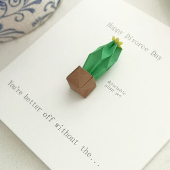 Funny Happy Divorce Day Card With Origami Cactus, 4 of 7