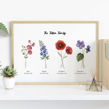 Personalised Birth Flower Family Landscape Print, 6 of 7