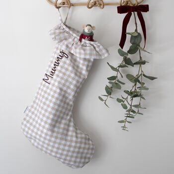 Personalised Beige Gingham Stocking Embroidered, 8 of 9