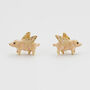 Gold Flying Pig Stud Earrings, thumbnail 2 of 9