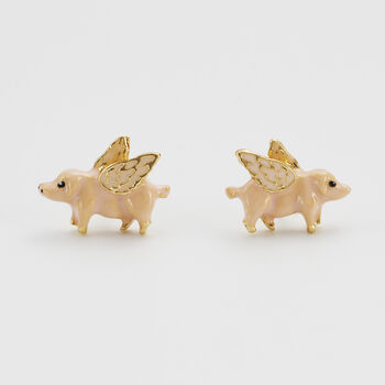 Gold Flying Pig Stud Earrings, 2 of 9