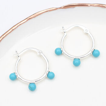 Sterling Silver And Turquoise Hoop Earrings, 2 of 6