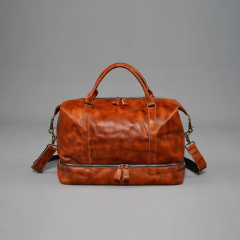 Leather Weekend Bag With Shirt Compartment, 10 of 11