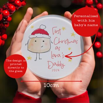 First Christmas As Daddy Personalised Glass Drink Coaster, 2 of 2