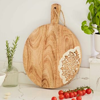 Large Round Floral Mango Wood Serving Board, 3 of 5