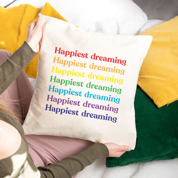 Happiest… Personalised Rainbow Slogan Repeat Cushion, 2 of 2