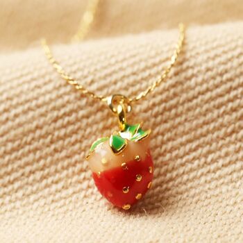 Gold Plated Tiny Strawberry Charm Necklace, 2 of 5