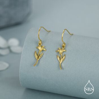 Sterling Silver Lily Flower Drop Earrings, 6 of 11