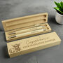 Personalised Highland Cow Wooden Pen And Pencil Set, thumbnail 2 of 6