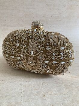 Dark Gold Handcrafted Embroidered Oval Clutch Bag, 5 of 10