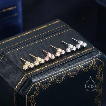 Sterling Silver Tiny Star Shape Cz Trio Stud Earrings, 6 of 11