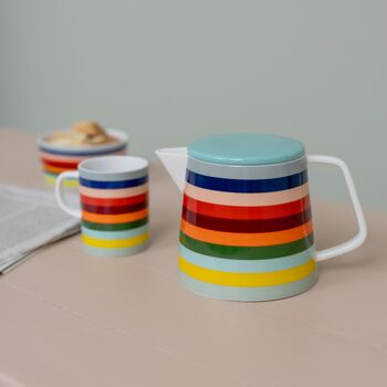 Porcelain Striped Tea Pot With Filter And Matching Mugs, 5 of 8