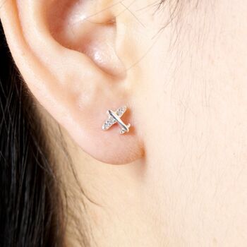 Plane Cz Stud Earrings, 925 Sterling Silver, 3 of 7