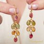 Multicoloured Tourmaline Pebble Shaped Leaf Drop Gold Earrings, thumbnail 1 of 11