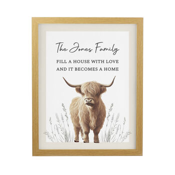 Personalised Highland Cow Oak Poster Frame, 4 of 4