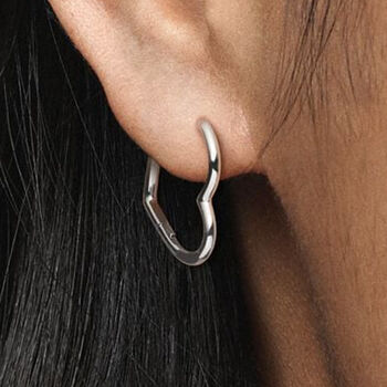 Sterling Silver Heart Hoop Earrings, 2 of 7
