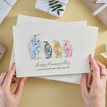 Personalised Mother's Day Liberty Penguin Card For Her, 2 of 7