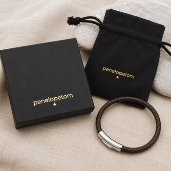 Men's Leather Plait Bracelet With Easy Clasp, 8 of 8
