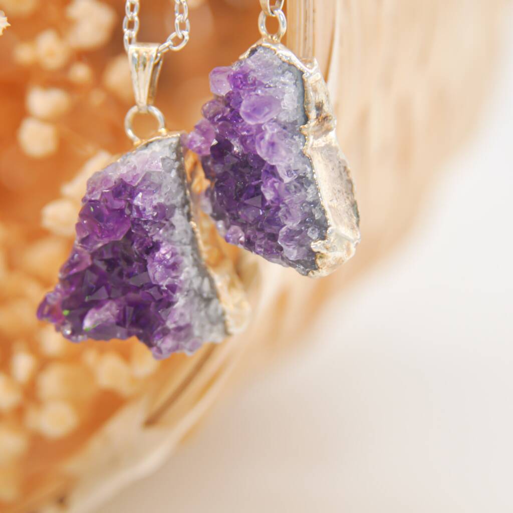Raw Cluster Amethyst Necklace Silver, 1 of 4