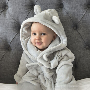 Personalised Soft Baby Grey Dressing Gown With Ears, 3 of 8
