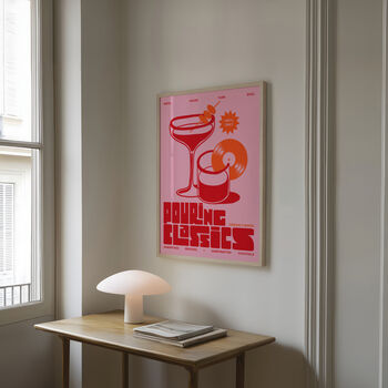 Cocktail Print | Pouring Classics Poster | Retro Mid Century Illustration | Disco And Vinyl Wall Art, 6 of 8