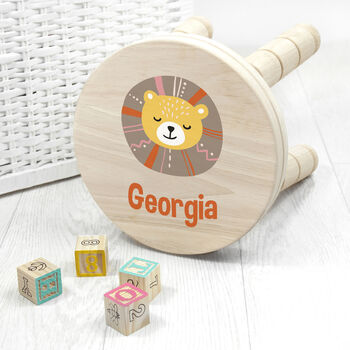 Personalised Cute Lion Kids Wooden Stool, 2 of 6