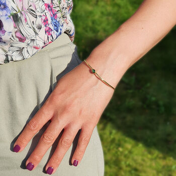 Gold Plated Minimalist Emerald May Birthstone Bangle, 2 of 5