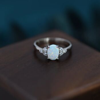 Delicate Oval Opal Ring In Sterling Silver, 2 of 12