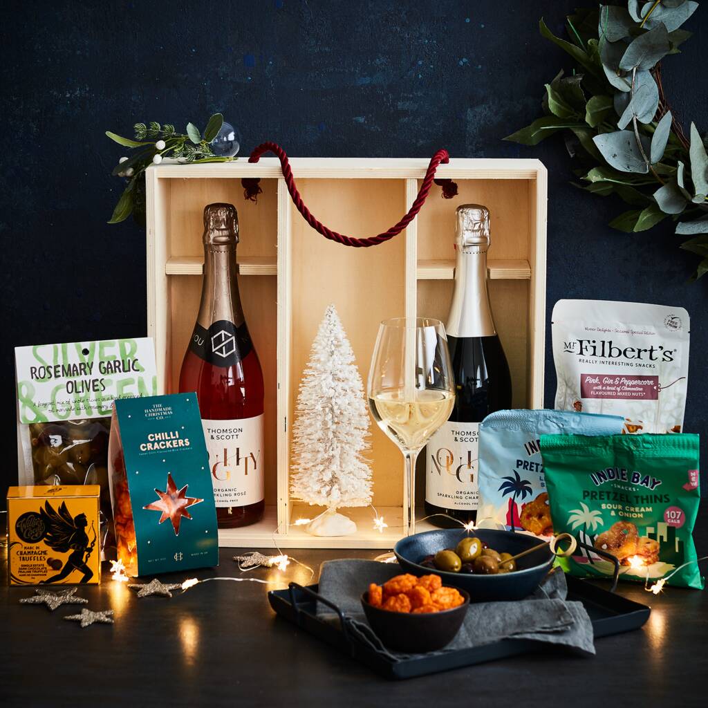 The Non Alcoholic And Nibbles Wooden Christmas Gift Box By The Handmade