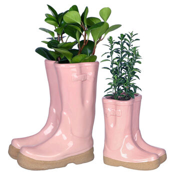 Personalised Pink Welly Boot Planters Gift Set, 2 of 11