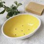 Handmade Yellow Speckled Oval Ceramic Soap Dish, thumbnail 1 of 11