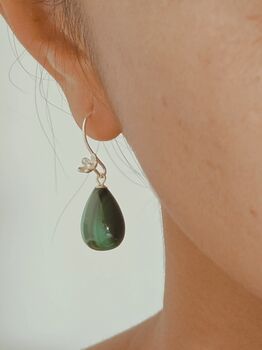 Teardrop Malachite Sterling Silver Dangle Earrings, 3 of 9