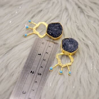 Black Agate, Turquoise Gold Earrings, 4 of 7