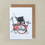 Drumming Cat Happy Birthday Greeting Card, thumbnail 1 of 3