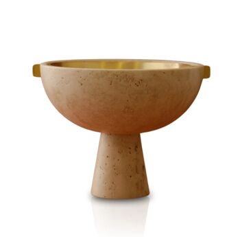 Travertine Pedestal Bowl With Brass Handles, 2 of 2