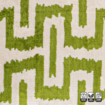 Geometric Green Ikat Silk Velvet Cushion Cover 40x60cm, 4 of 6