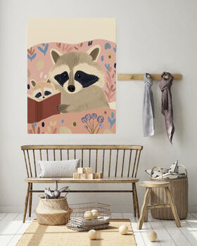 Racoon Bedtime Story Nursery Art Print, 3 of 4