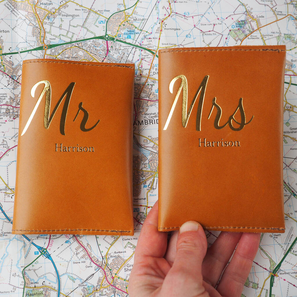 Mr And Mrs Personalised Leather Passport Gift Set, 1 of 10