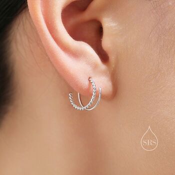 Sterling Silver Single Piercing Spiral Hoop Earrings With Braided Details, 2 of 9