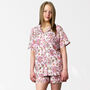 Floral 100% Cotton Ladies Pyjama Short Set In White And Pink, thumbnail 1 of 9