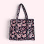 Navy And Pink Flower Quilted Cotton Tote Bag With Zip, thumbnail 6 of 6