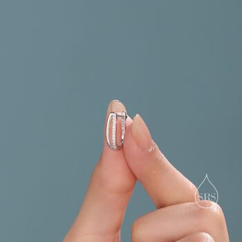 Double Huggie Hoop Cz Earrings In Sterling Silver, 3 of 12