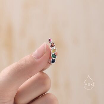 Rainbow Droplet Cz Crawler Earrings Sterling Silver, 3 of 11