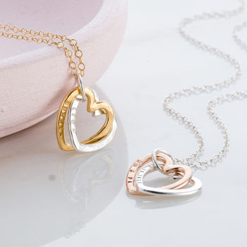 Personalised Interlinking Hearts Necklace With Gold, 2 of 7